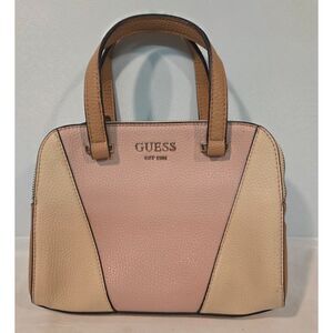 Guess Satchel Handbag Pink Beige Colorblock Purse Top Handle